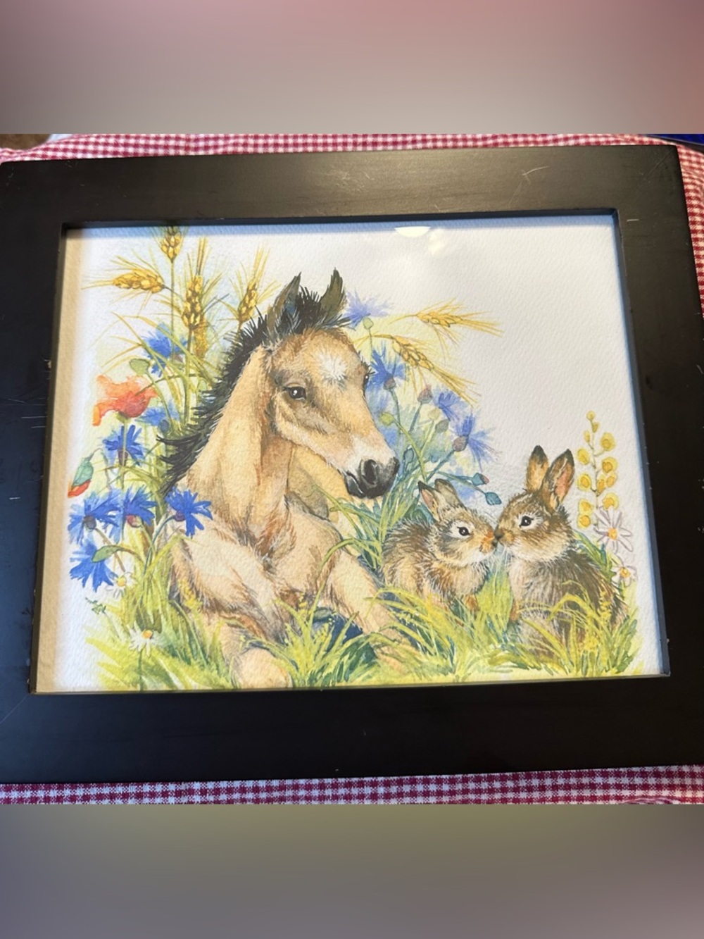 Framed Foal and Bunnies Wall Art – Brown and Tan